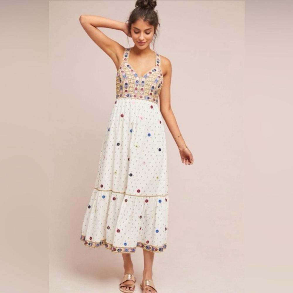 Anthropologie Payal Pratap Nora Midi Embroidered Dress 4,Indo Western Wear